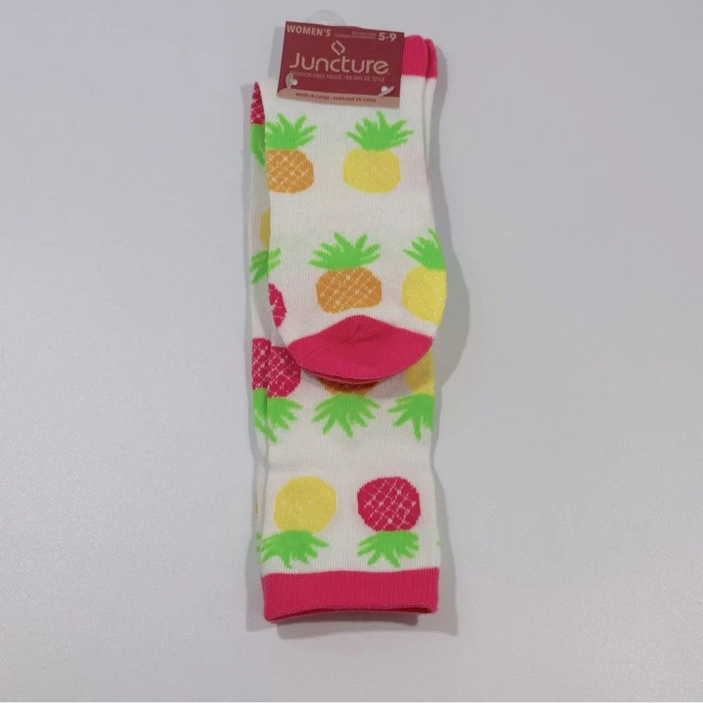 Juncture Fashion Pineapple Colorful Knee High Socks 5-9 Preppy Vibrant Resort
